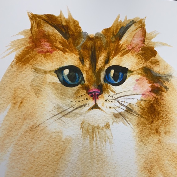 Watercolor Yellow Cat Portrait Wall Art Print Poster Unframed - Picture 10 of 16